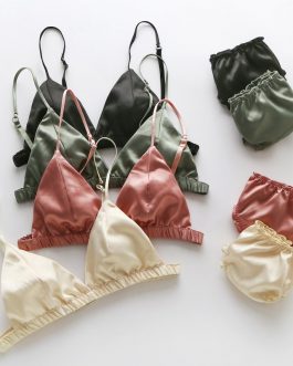 Bralette Wire Free Satin Bra Set