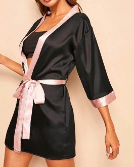 Silk Satin Sleepwear Robe With Belt